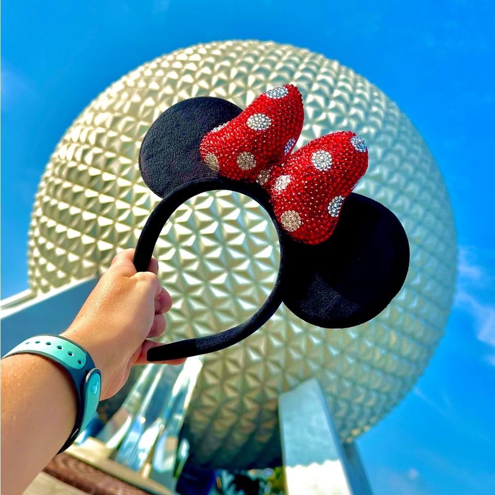 Custom Rhinestone, Disney Black & Red Minnie Mouse Ears Headband- Never Worn